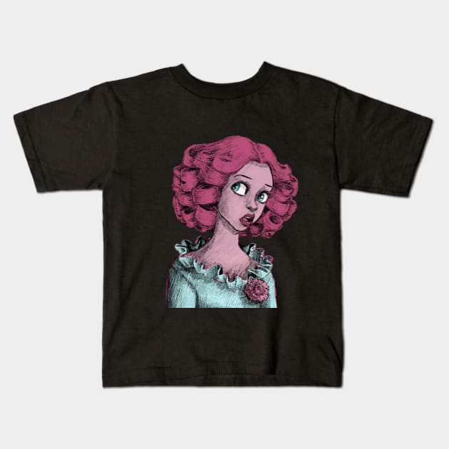 Sketch Style Circus Clown Girl with Pink Hair Kids T-Shirt by PaperRain